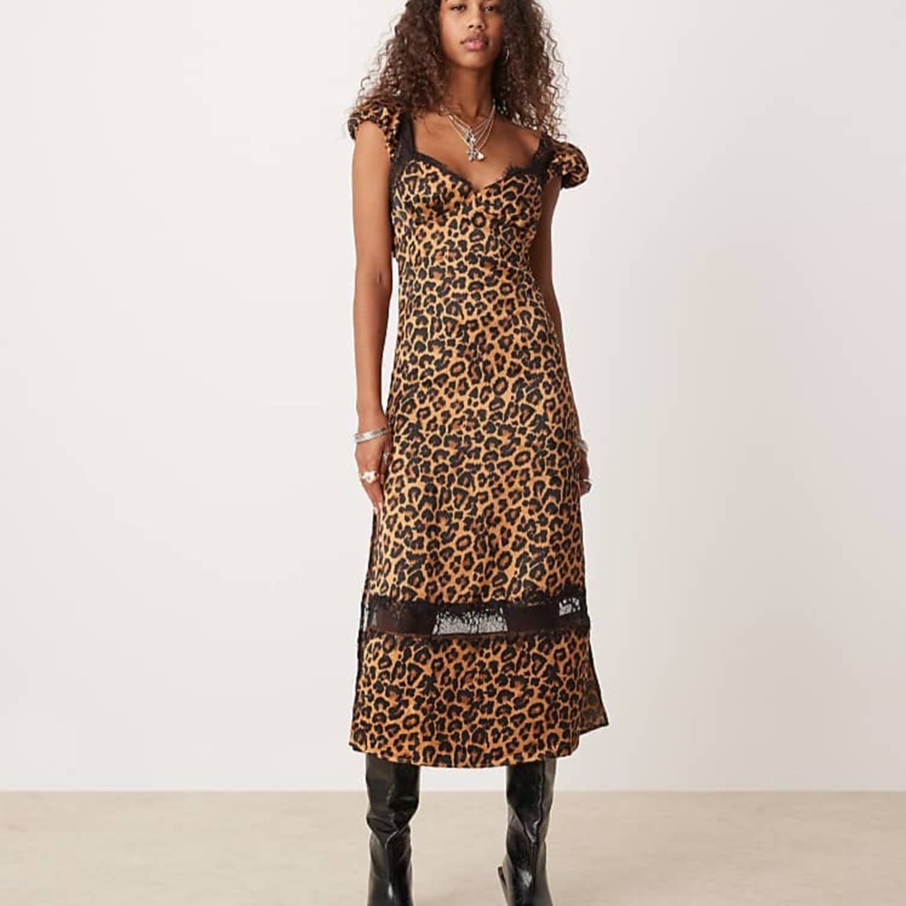 NEW FREE PEOPLE Leopard ANIMAL Print Foolish Heart LACE TRIM Satin SLIP DRESS XL - Picture 3 of 16